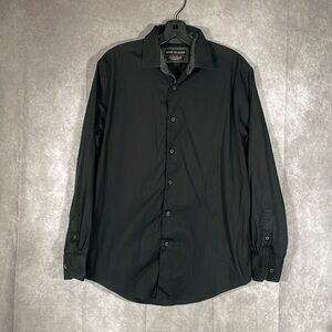 Report Collection Stretch Collar Modern Fit Black Button Dress Shirt | 16” 32/33